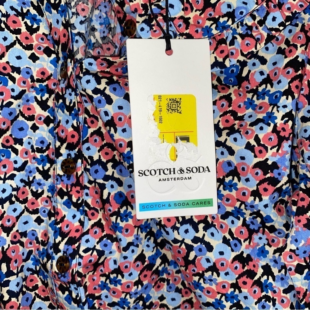 NWT Scotch & Soda Kids Blue Floral Winter Collection Button Down - Picture 7 of 7